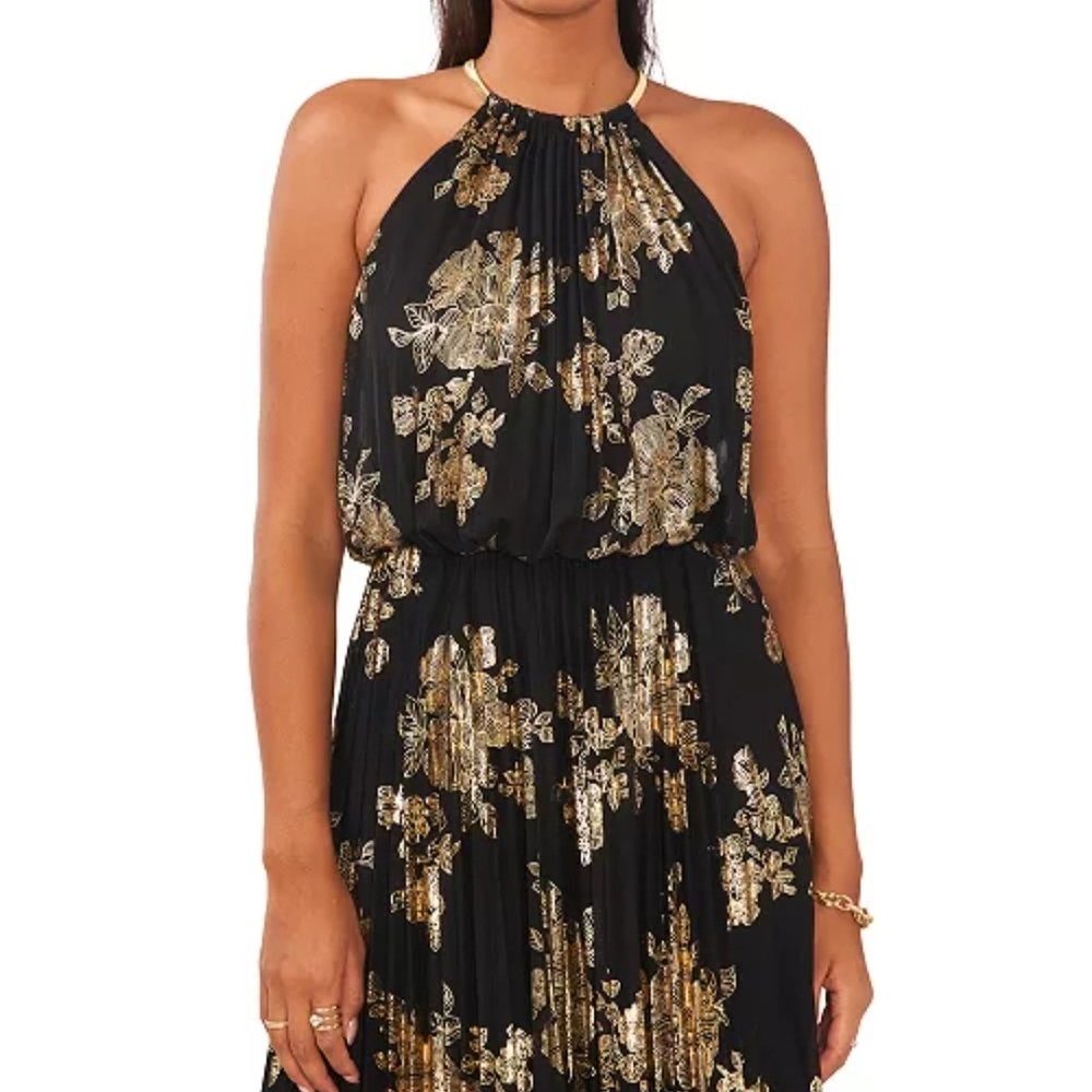 MSK Black and Gold Floral Maxi Dress